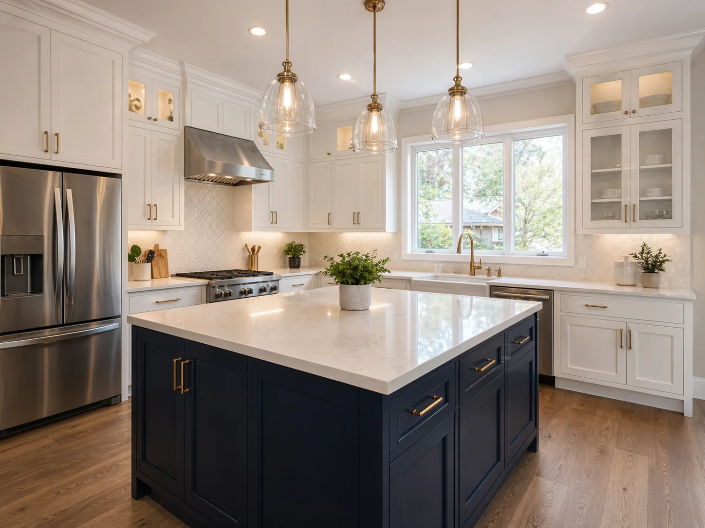 Residential kitchen renovation with updated cabinetry and island
