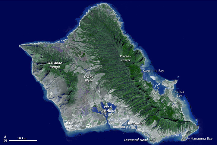 Satellite map of Oahu, Hawaii