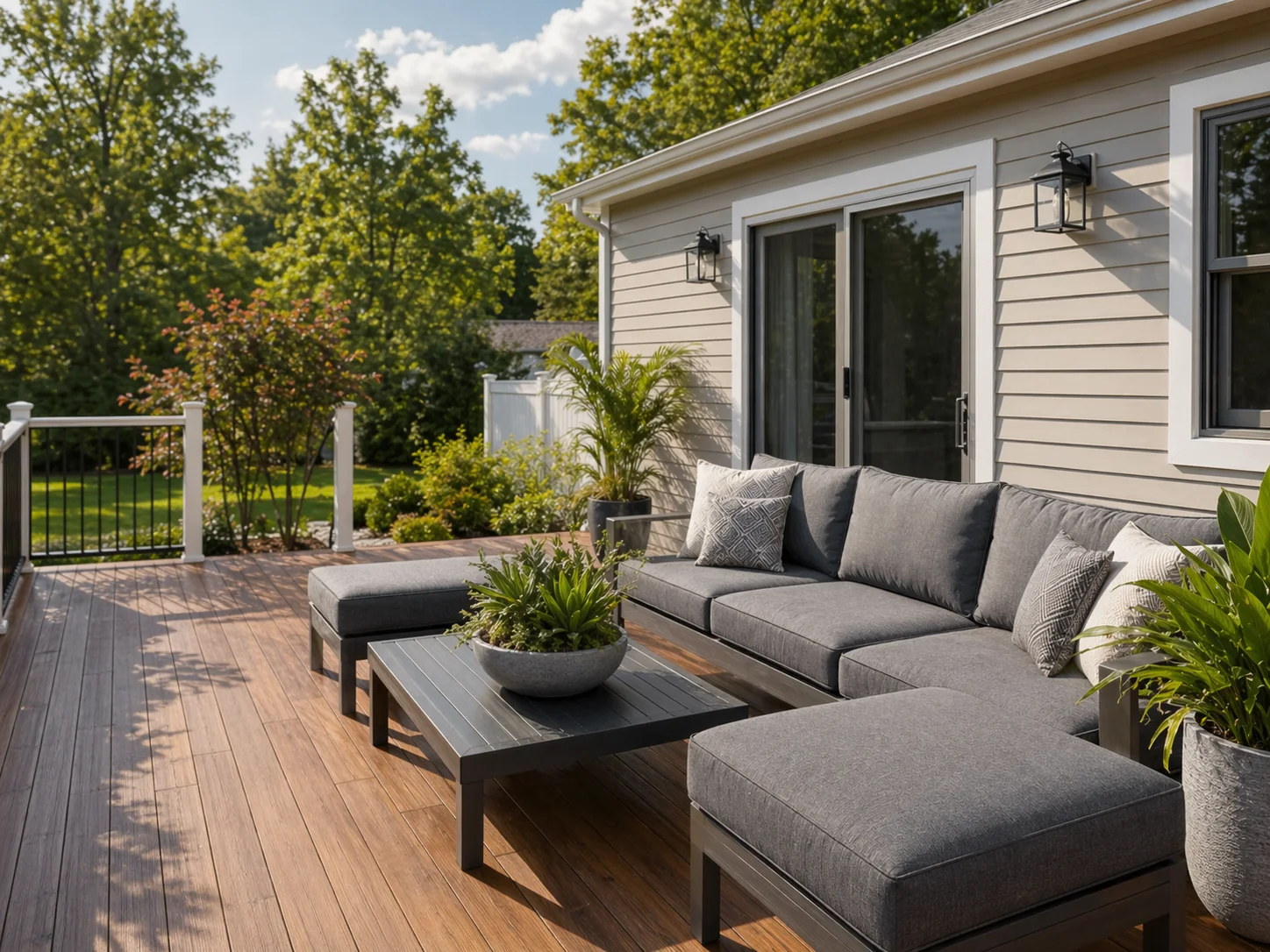 Backyard deck remodel with outdoor seating